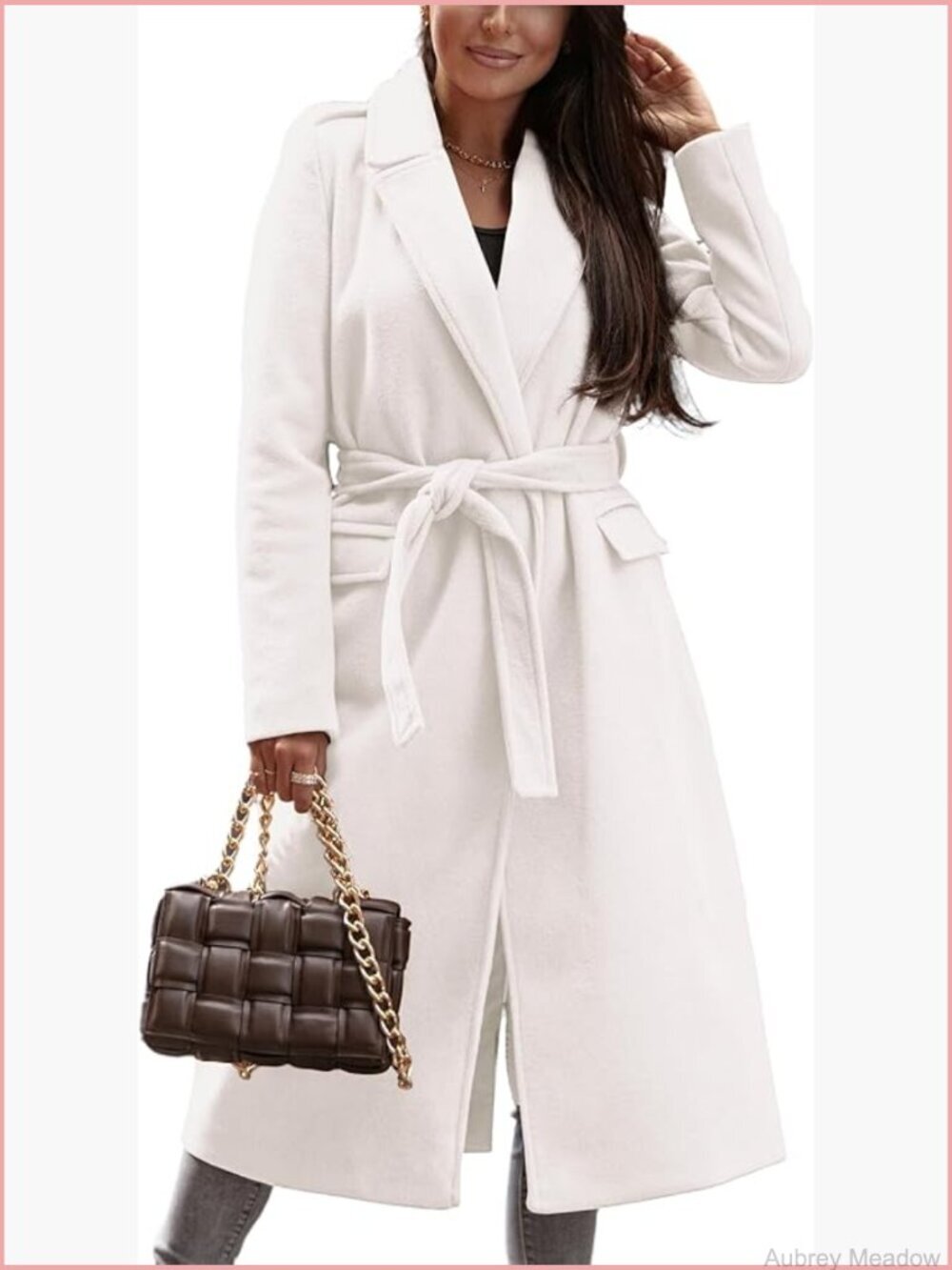 Long Wool Peacoat Fall Winter Open Front Trench Coat with Belt